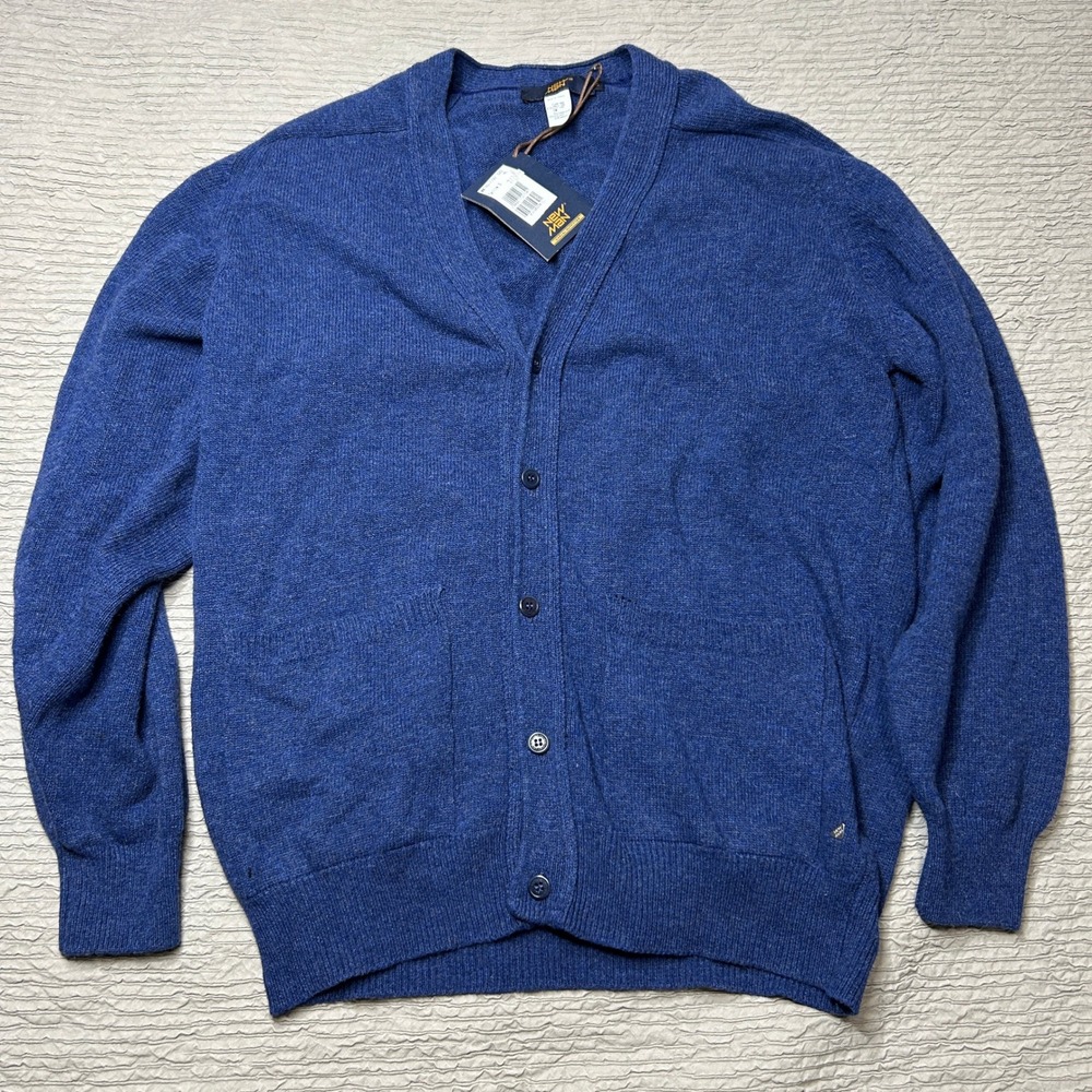 New Man Mens Blue Wool Blend V-Neck Cardigan Sweater Made in France NWT Size S